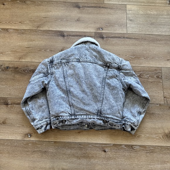 Vintage Levis Jacket Youth M Black Denim Sherpa Lined 90s Kids Trucker - Picture 2 of 10